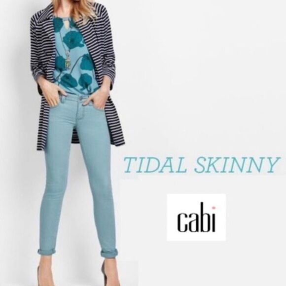 CAbi Tidal Skinny Aqua Jeans Style 5170 Sz 10 - Picture 1 of 10